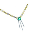 14K white and yellow gold "X & O" emerald necklace with a square emerald and three diamond-studded bars.