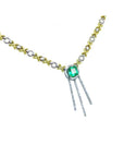 14K white and yellow gold "X & O" emerald necklace with a square emerald and three diamond-studded bars.