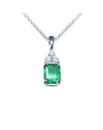 Mother's Day gift Emerald necklace pendant top accent natural diamonds, crafted in 14k white gold chain included