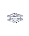 14K white gold diamond ring guard enhancer with double rows of natural diamonds.