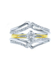 Two intertwined rings, a diamond ring guard enhancer wrapper 14k white gold