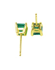 14k yellow gold emerald stud earrings, upside down and side positions profile's view.