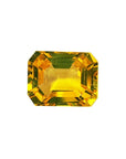 3.75 ct. loose yellow sapphire emerald cut from Sri Lanka, front side position displaying table and crown