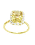 Natural yellow sapphire ring for women halo diamond 14k gold, half tall top view