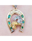 Cowboy jewelry natural emerald horseshoe pendant and natural diamonds crafted in 18k yellow gold