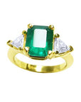 Emerald Ring with Trillion Side Diamonds