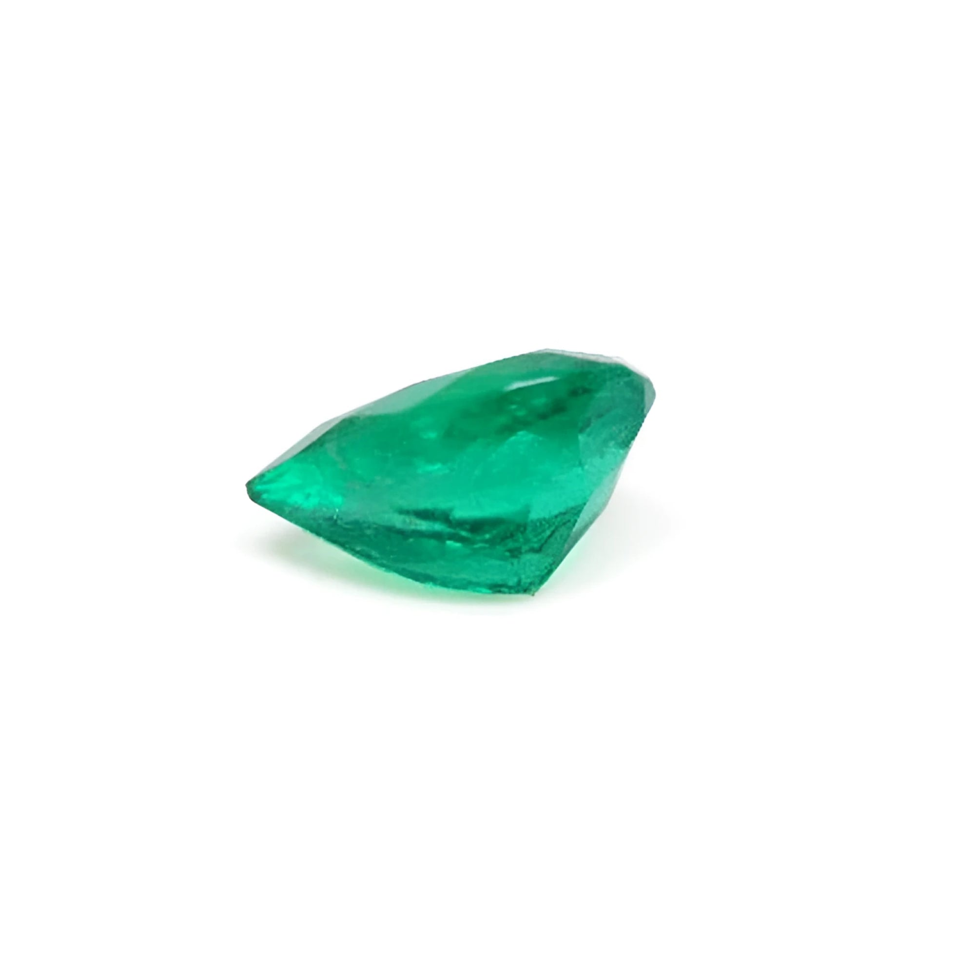 1.44 carat natural pear-cut Colombian emerald with a vibrant medium-deep green hue.