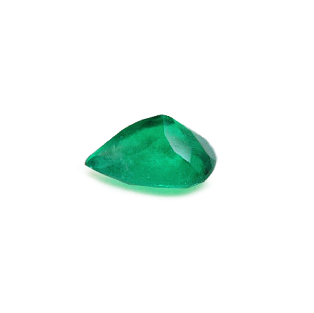 Natural colombian emerald pear cut, table down, pavilion up view