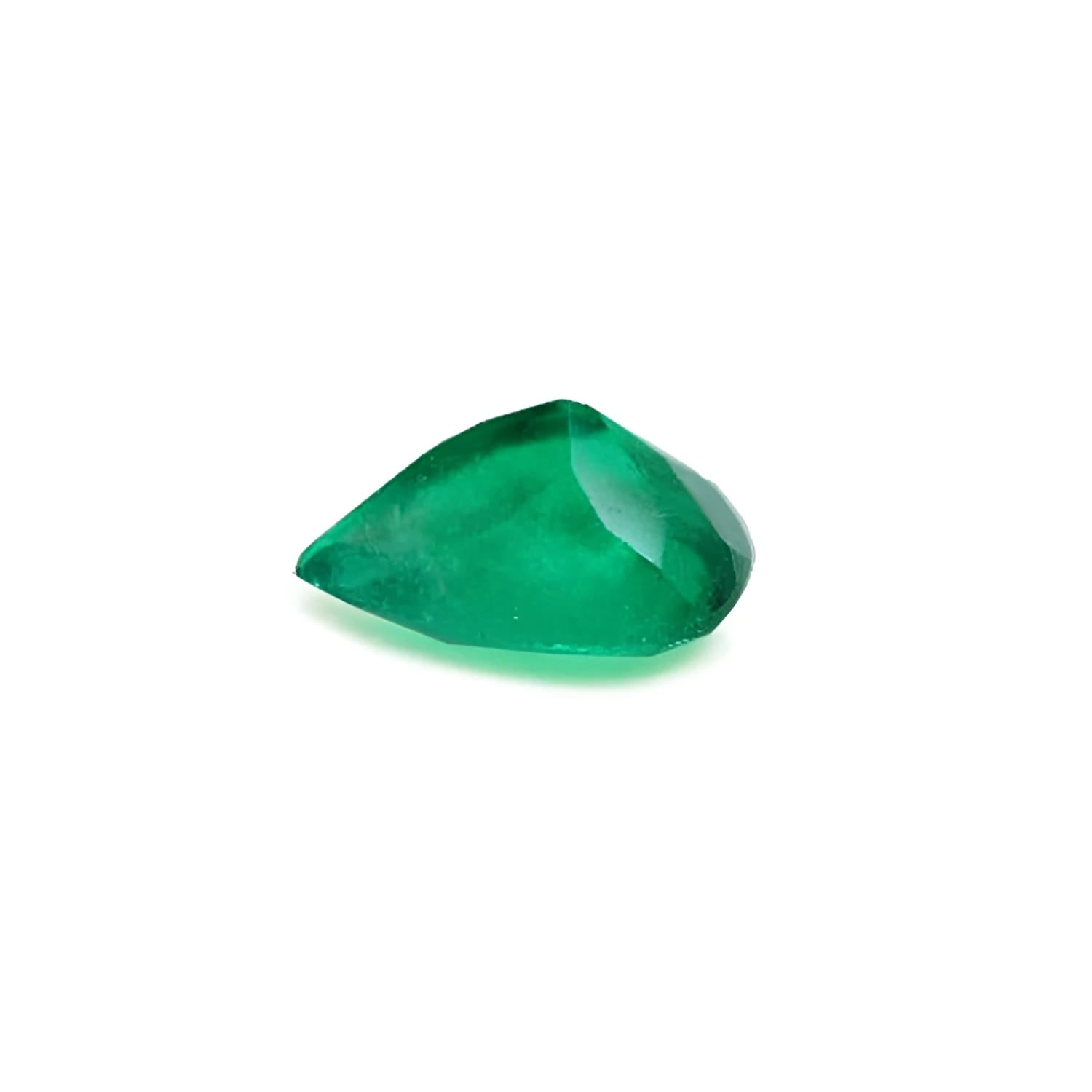 1.44 carat natural pear-cut emerald from Colombia Muzo Mine, vibrant medium-deep green.