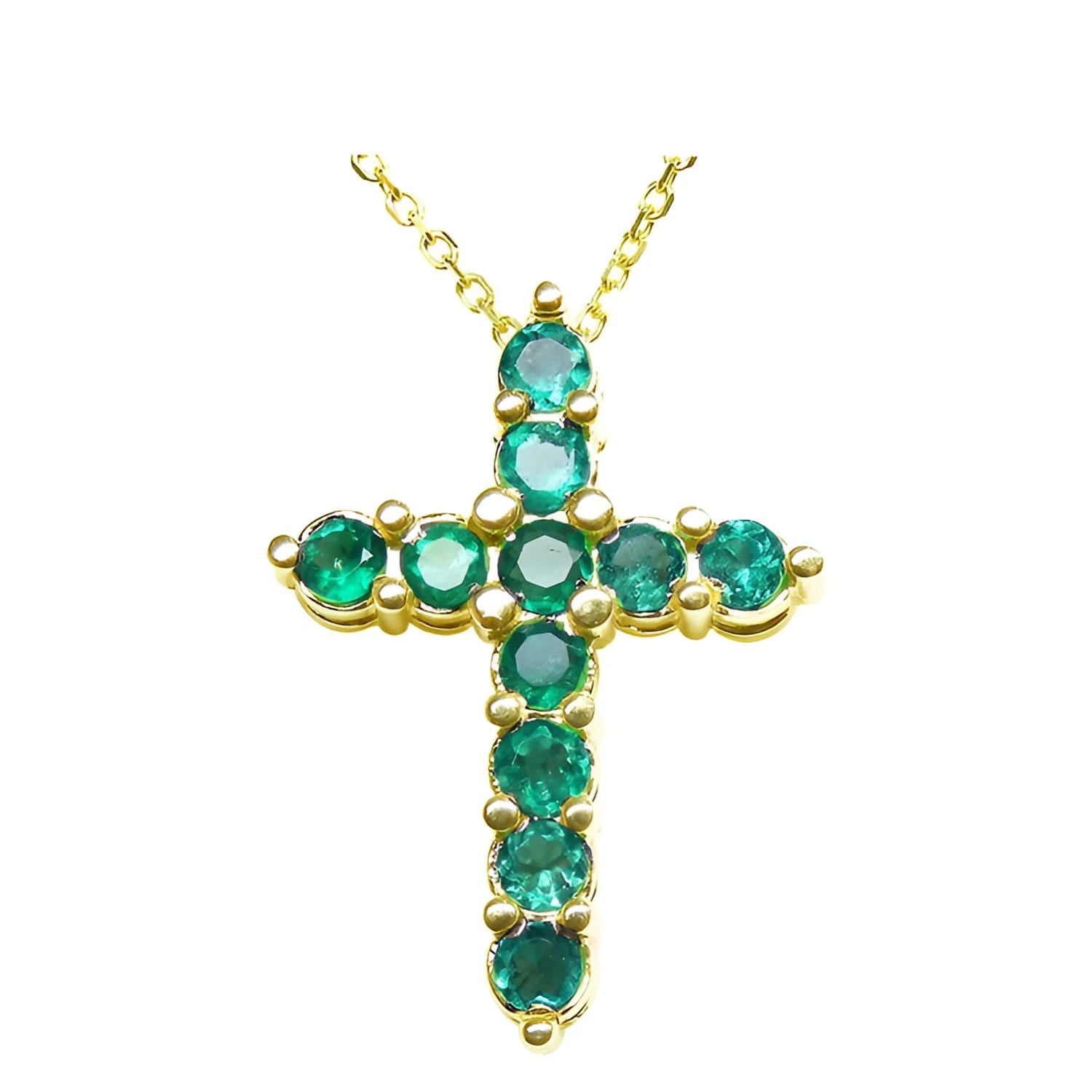 The emerald cross pendant necklace collection showcases genuine Colombian emeralds set in your choice of 18k or 14k gold, expertly crafted by Emeralds & Jewelry Corp.