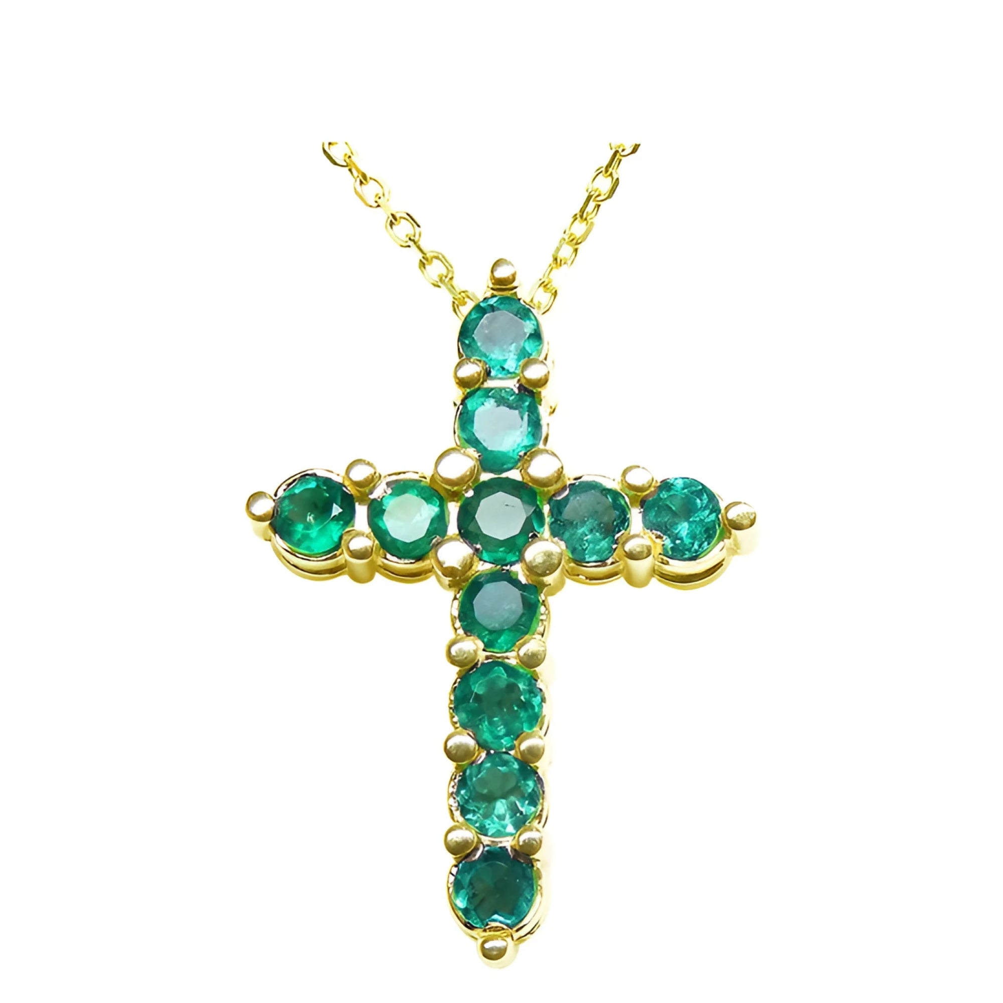 The emerald cross pendant necklace collection showcases genuine Colombian emeralds set in your choice of 18k or 14k gold, expertly crafted by Emeralds & Jewelry Corp.