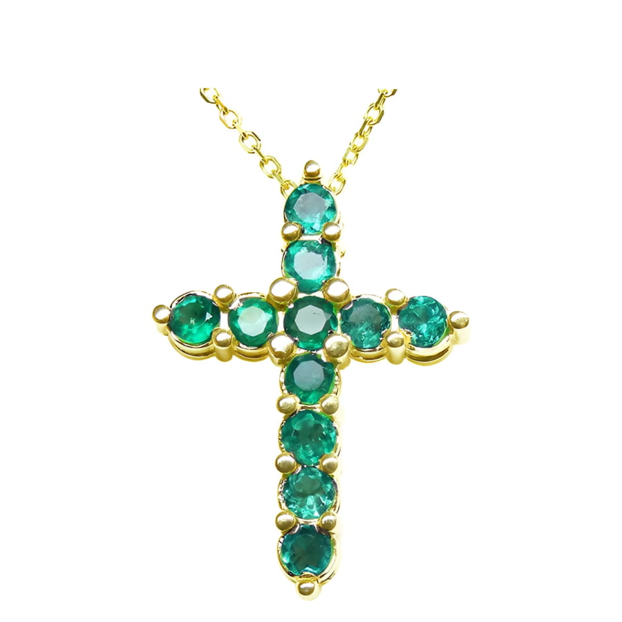 The emerald cross pendant necklace collection showcases genuine Colombian emeralds set in your choice of 18k or 14k gold, expertly crafted by Emeralds & Jewelry Corp.