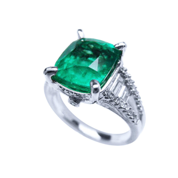 Cushion cut GIA certified emerald engagement ring
