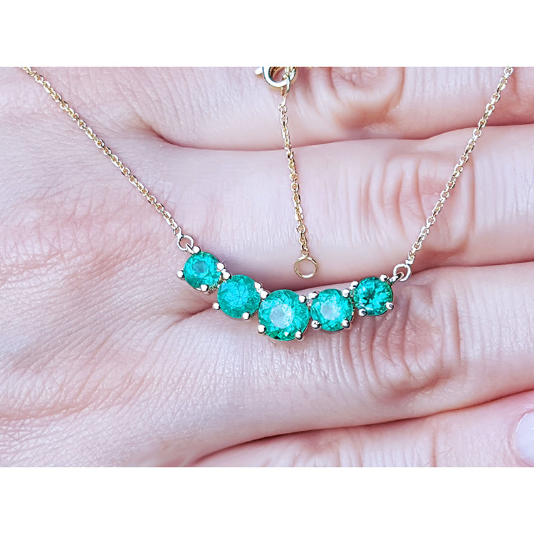 Five Stone 2.28 ct. Muzo Colombian Emeralds Necklace 14K Yellow Gold