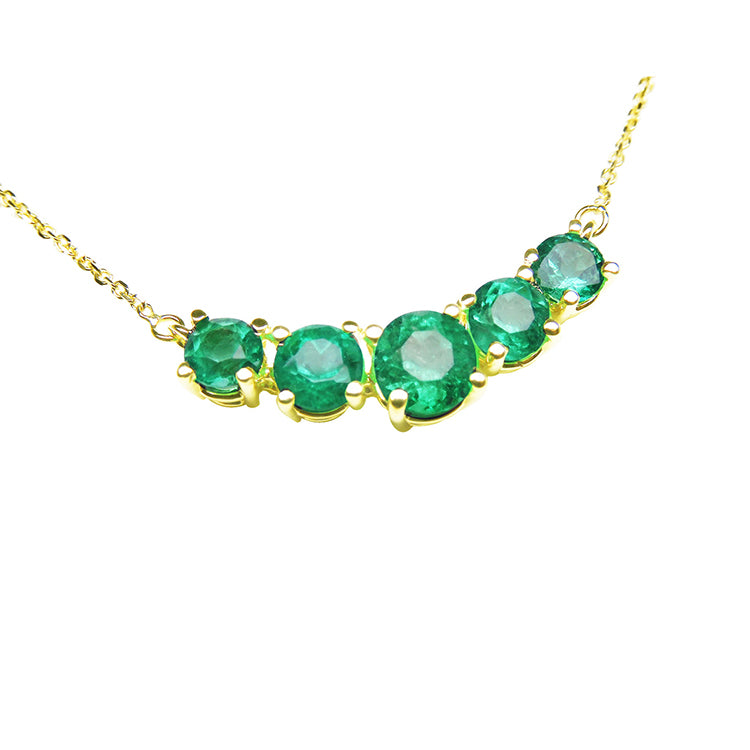 Five Stone 2.28 ct. Muzo Colombian Emeralds Necklace 14K Yellow Gold