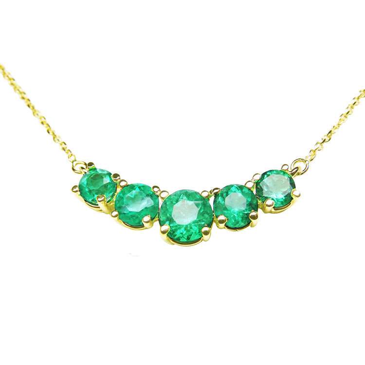 Five Stone 2.28 ct. Muzo Colombian Emeralds Necklace 14K Yellow Gold