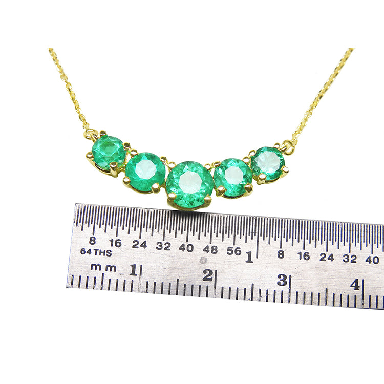 Five Stone 2.28 ct. Muzo Colombian Emeralds Necklace 14K Yellow Gold