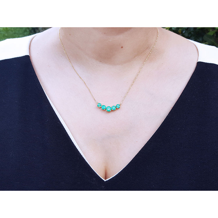 Five Stone 2.28 ct. Muzo Colombian Emeralds Necklace 14K Yellow Gold