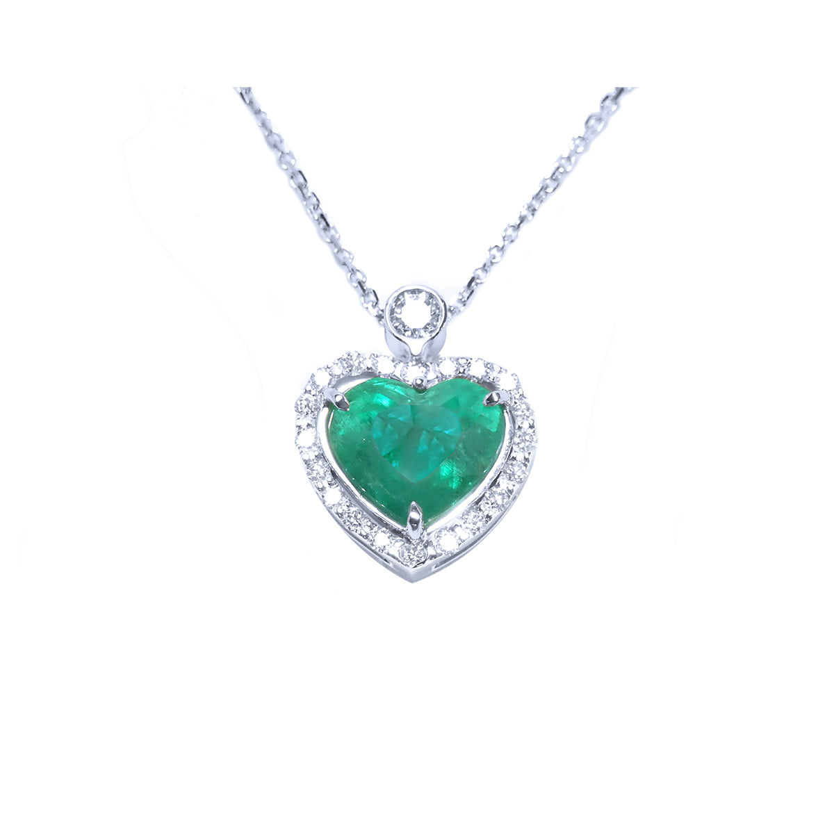 2.64 ct. Natural Colombian Emerald Heart Pendant Slider Handcrafted in 14K White Gold