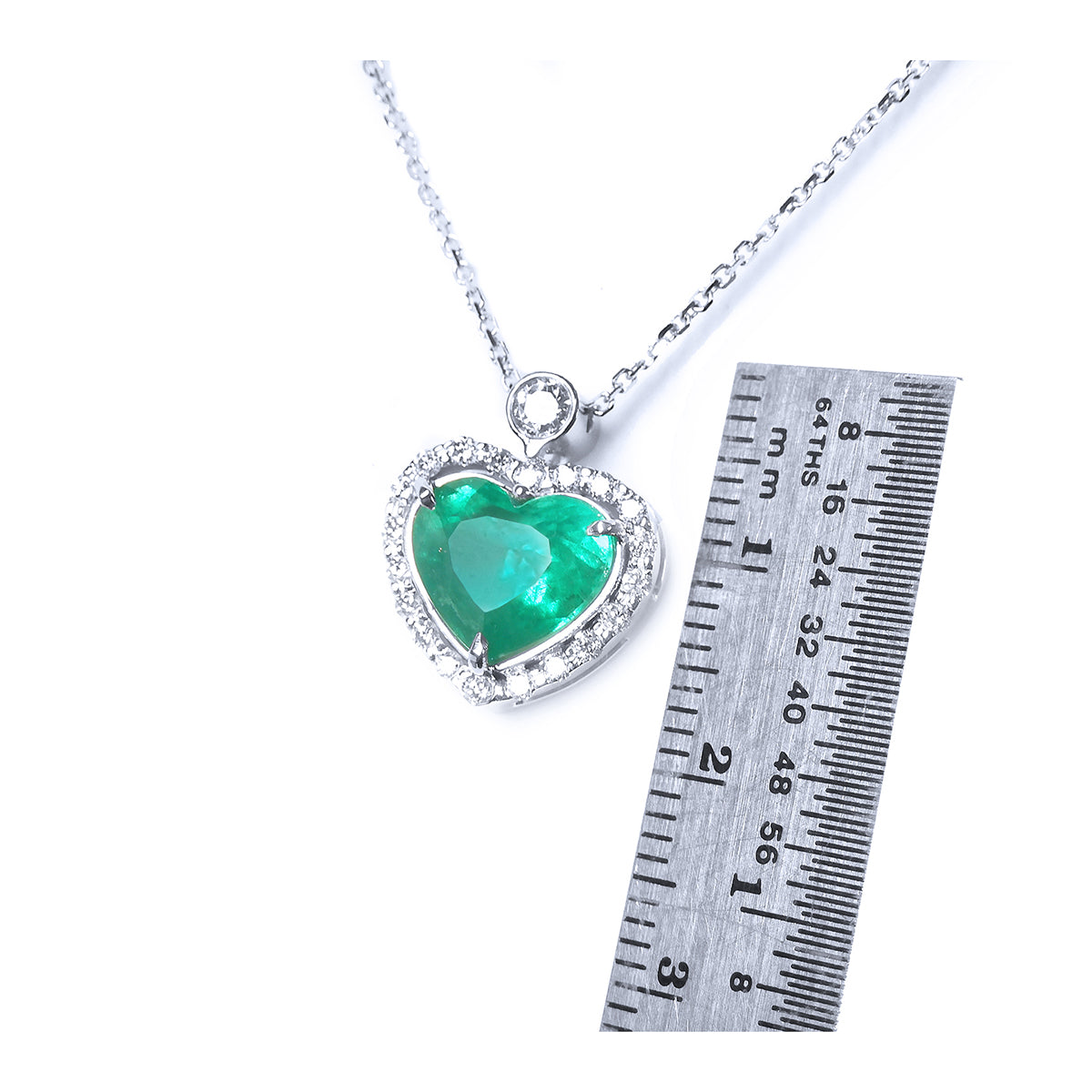 2.64 ct. Natural Colombian Emerald Heart Pendant Slider Handcrafted in 14K White Gold