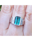 2.77 Carats Emerald-cut Men's Emerald Ring Bluish Green 18K White Gold