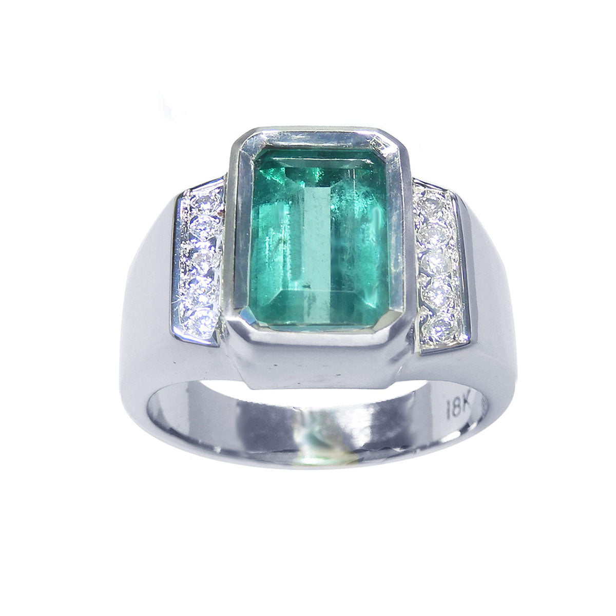 2.77 Carats Emerald-cut Men's Emerald Ring Bluish Green 18K White Gold