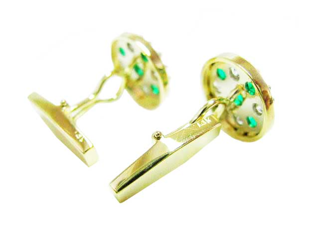 Round cut real Colombian emerald cufflinks