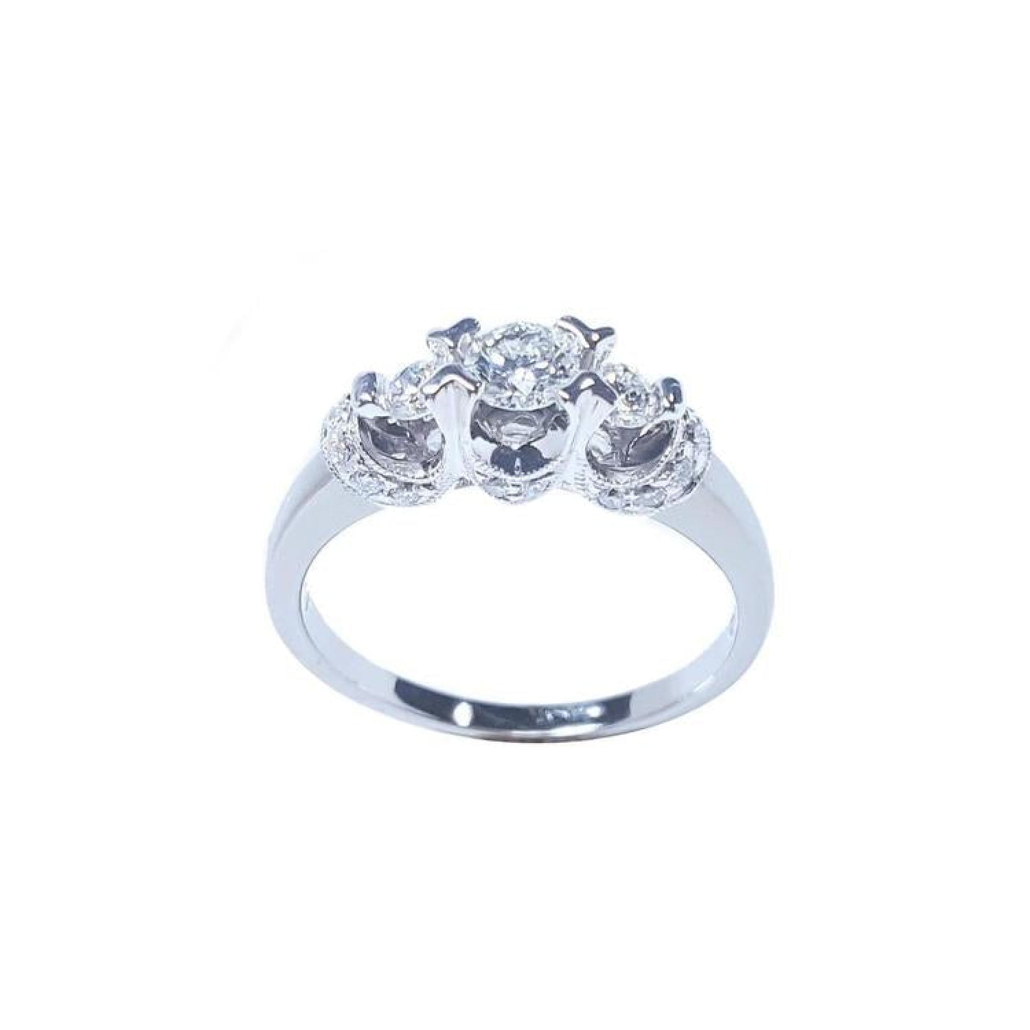 Natural Diamond engagement ring round cut three stone with accent pave set diamonds made in 14k white gold.