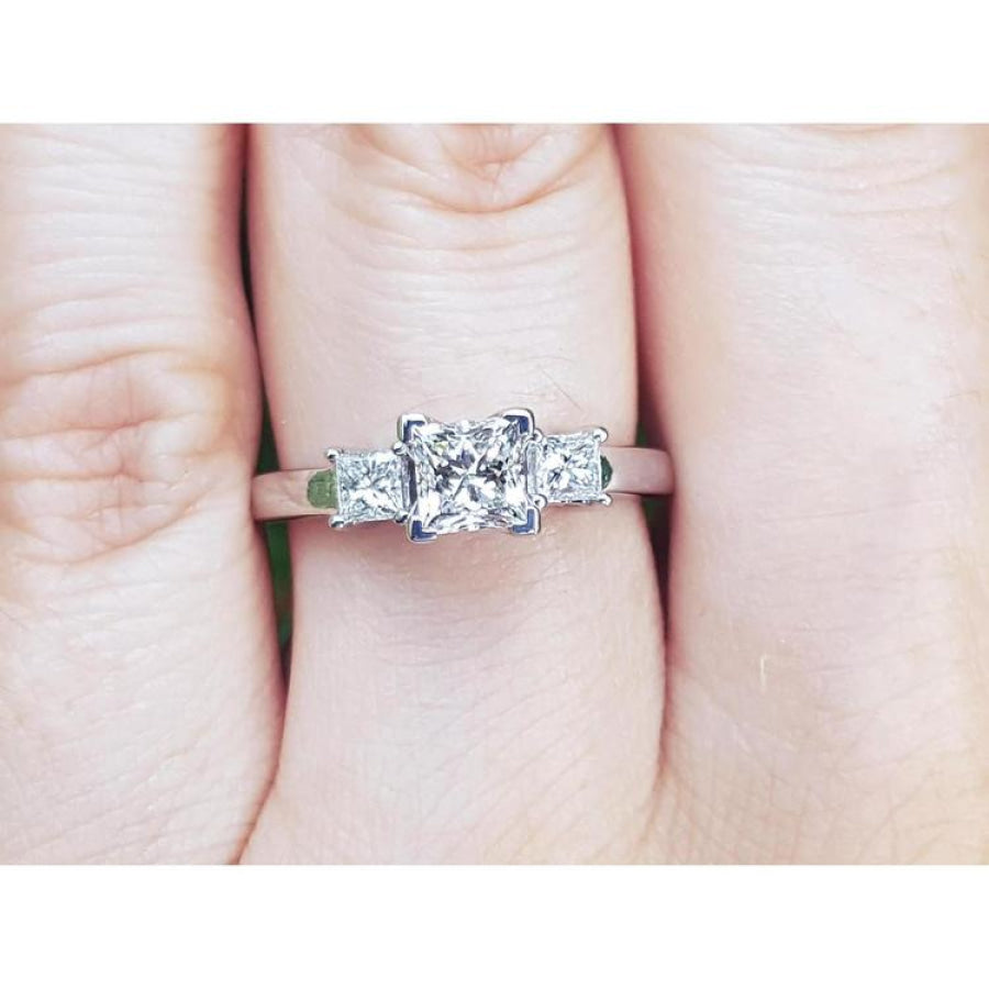 Natural Princess cut side diamond engagement ring three sone