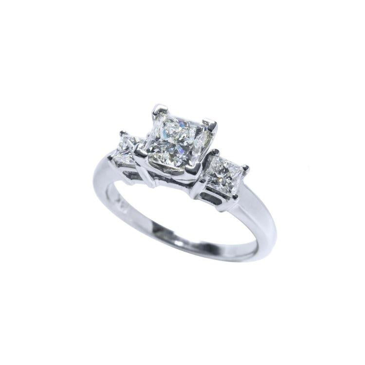 Three stone princess cut side diamond ring