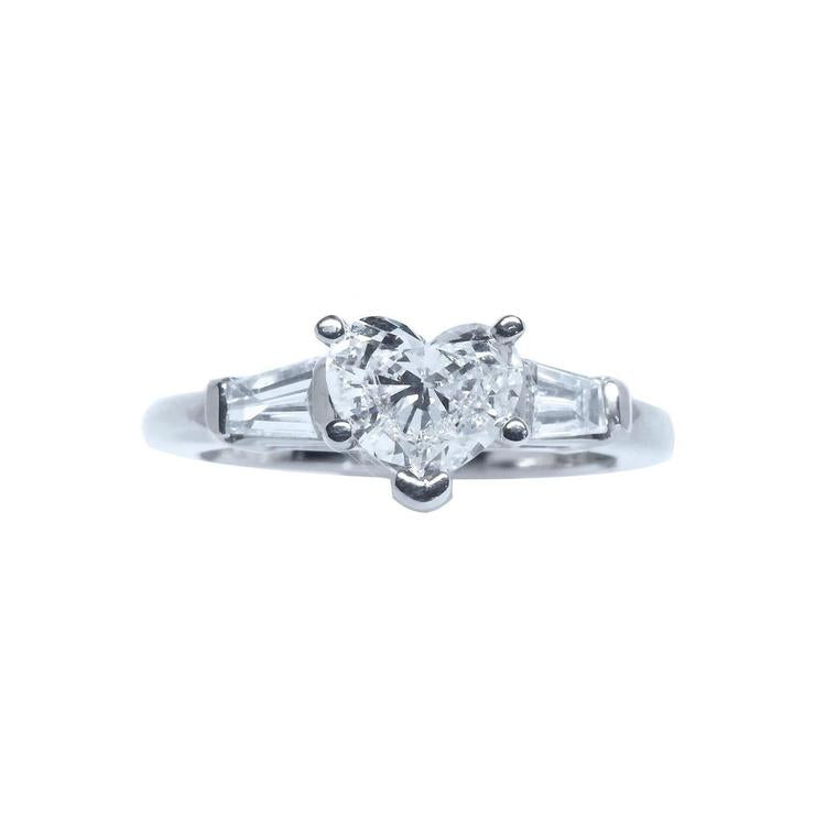 heart cut diamond ring side baguette three stone