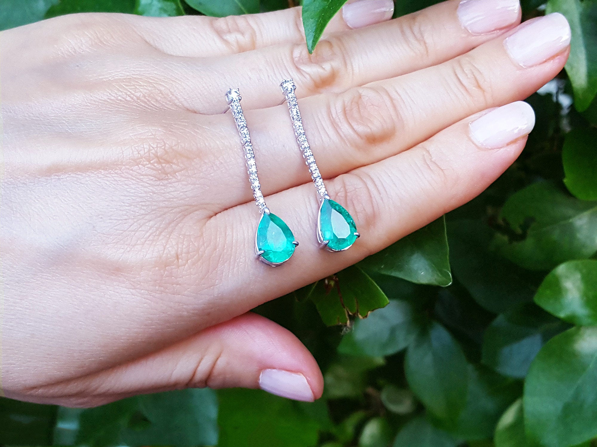 May birthstone emerald earrings pear shaped