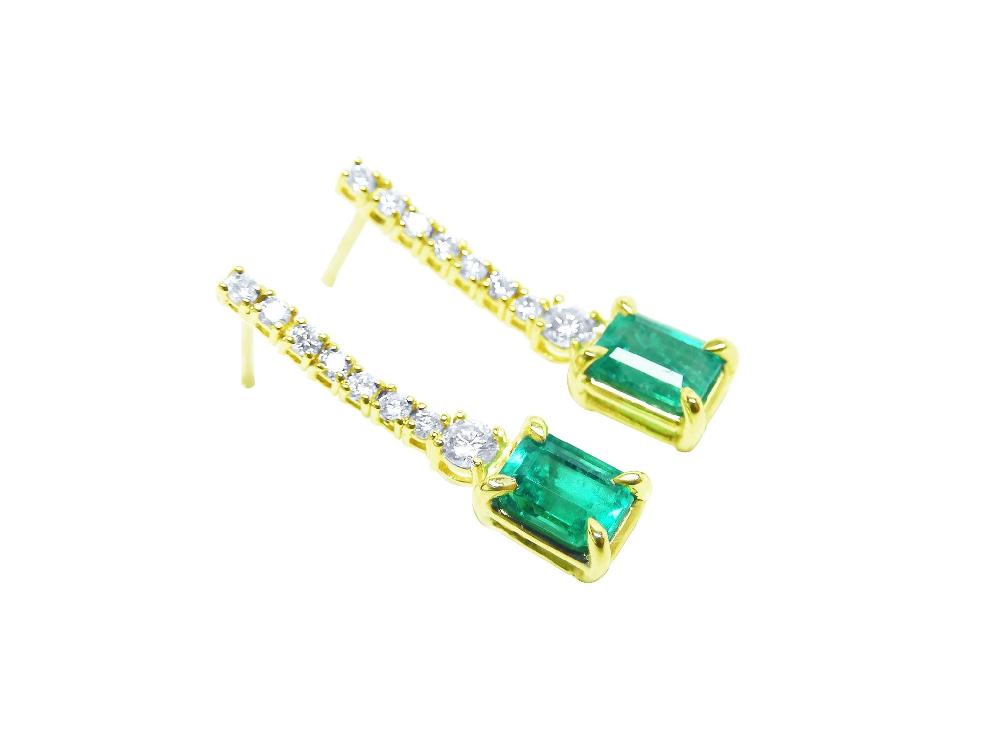 Genuine emerald-cut emerald stud earrings