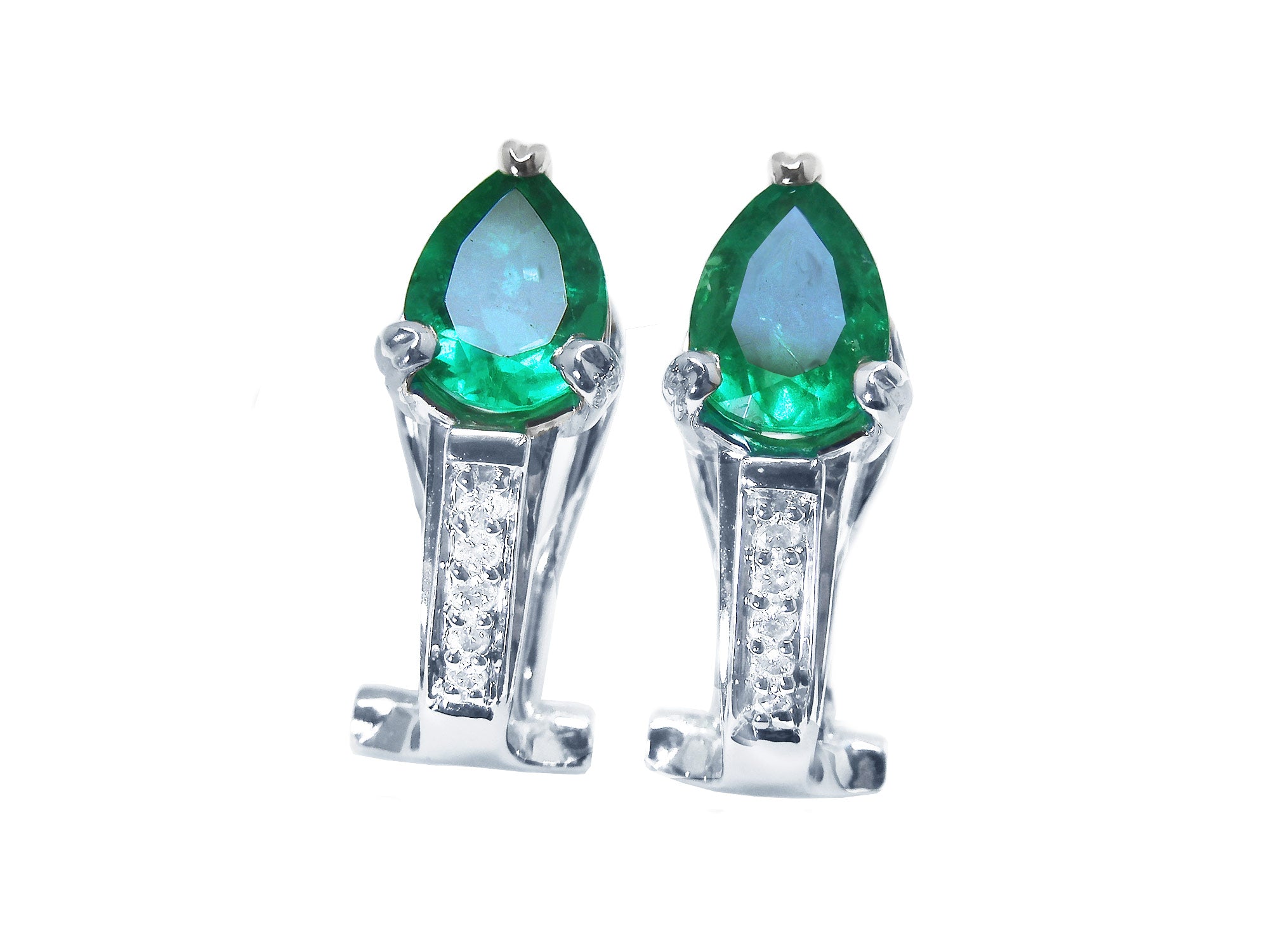 Emerald clip on earrings 14k white gold