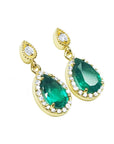 Genuine Teardrop Emerald Earrings 14K Yellow Gold