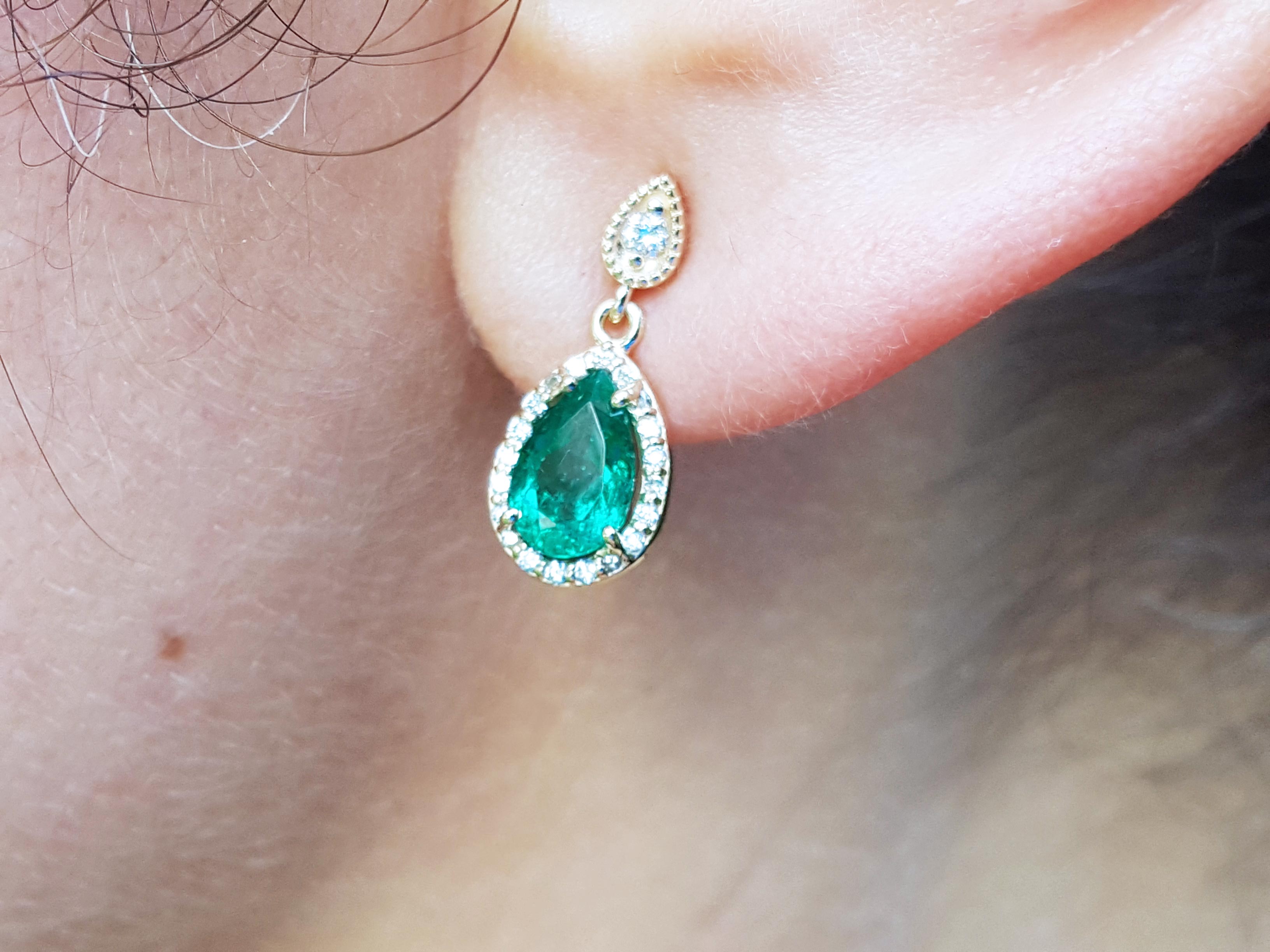 Genuine Teardrop Emerald Earrings 14K Yellow Gold