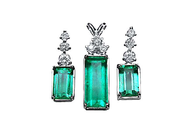 Emerald-cut real Colombian emerald earrings