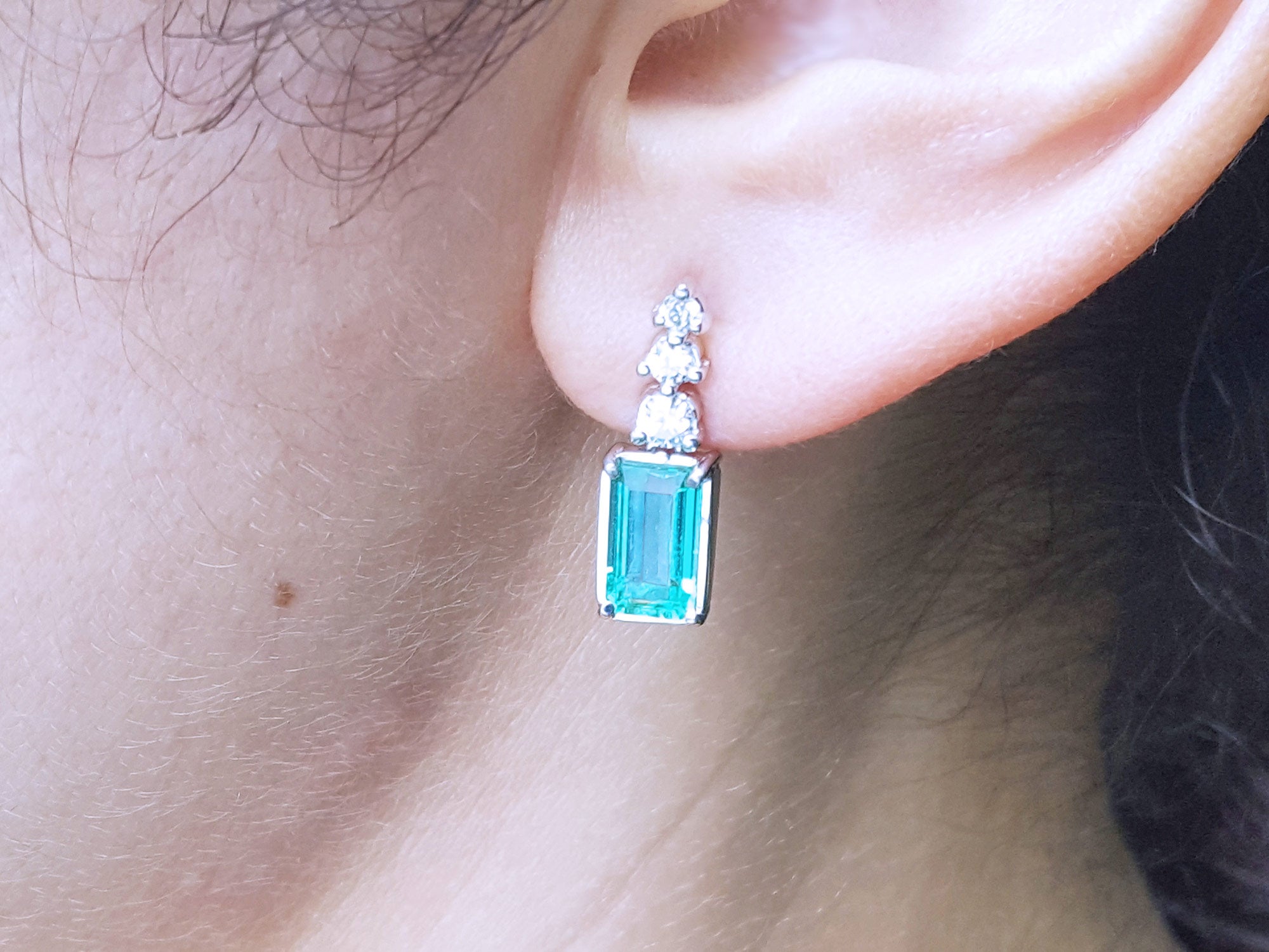emerald and diamond earrings and pendant set