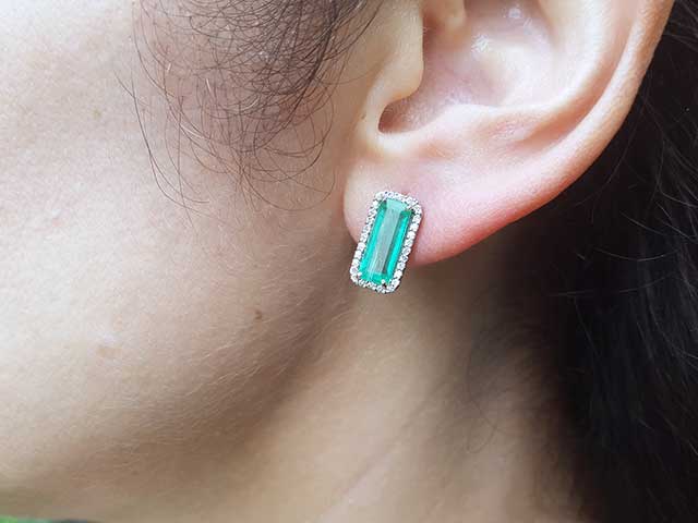 Halo emerald earrings post backs