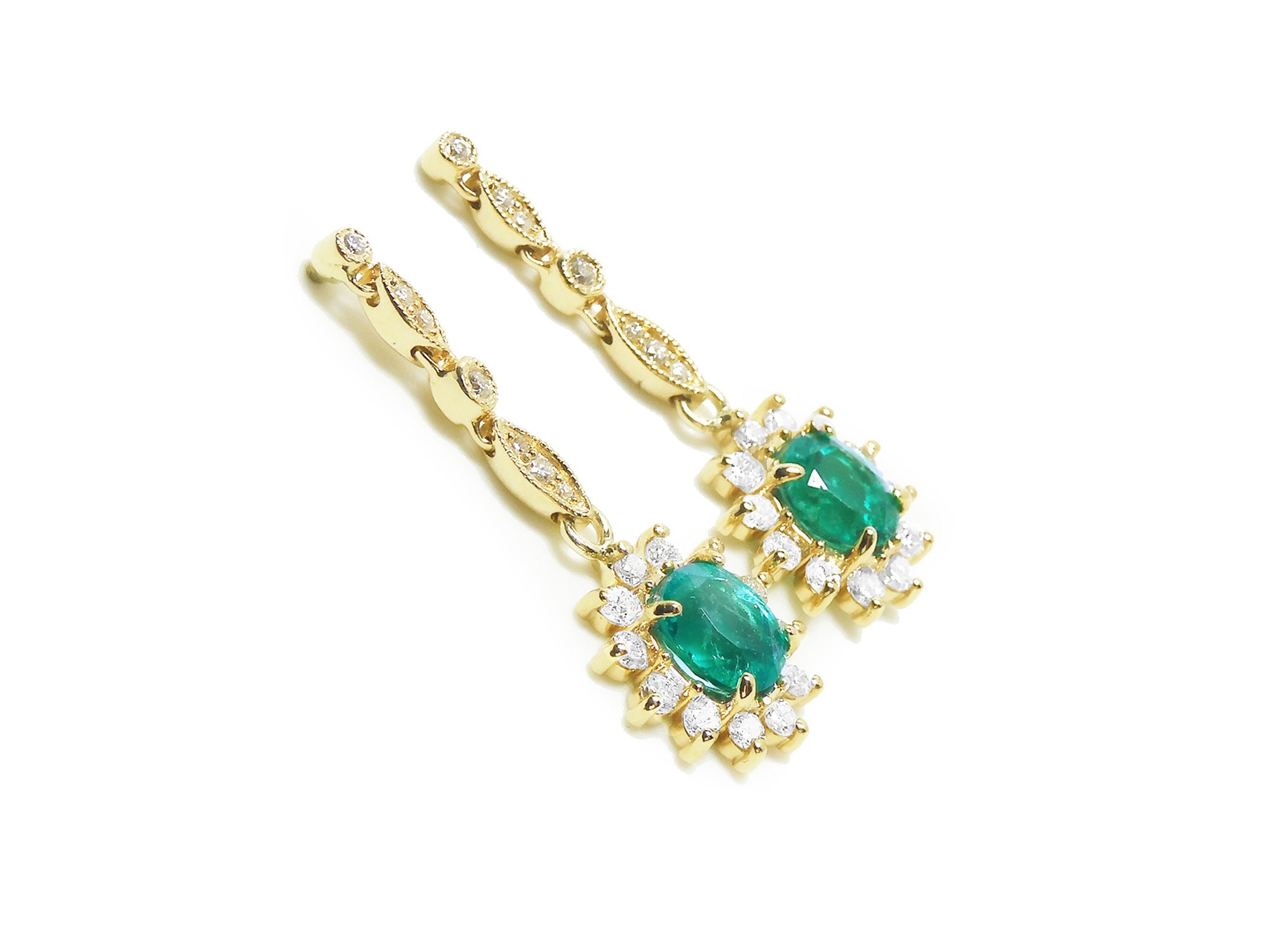 14k yellow gold emerald earrings