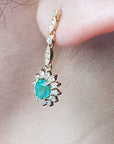 Halo diamonds emerald earrings