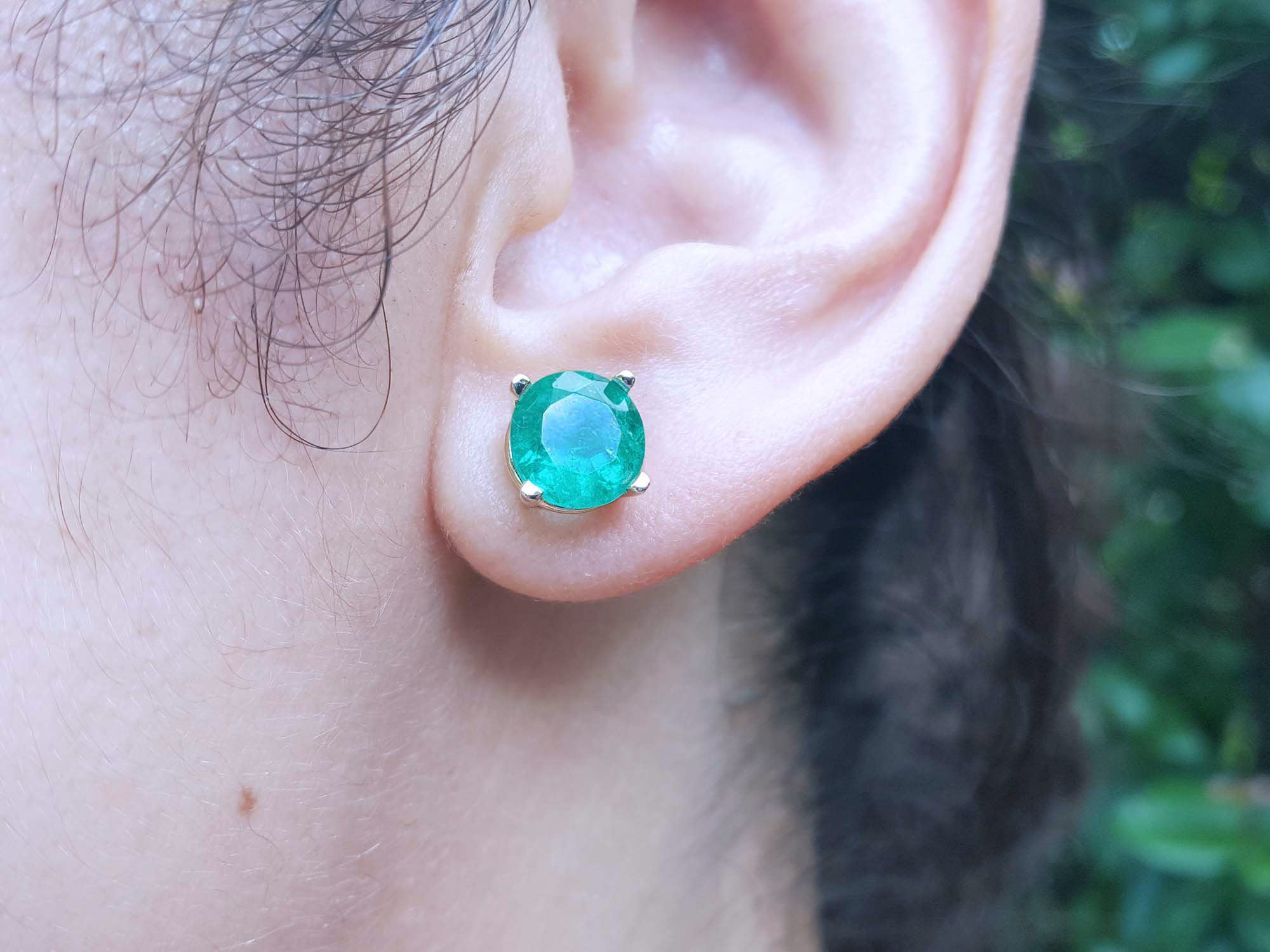 May birthstone emerald stud earrings