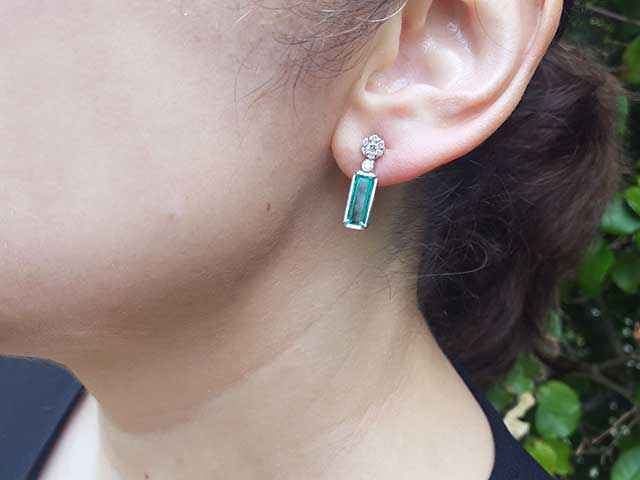 Emerald and cluster diamond earrings