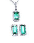 Green fire emerald earrings and pendant