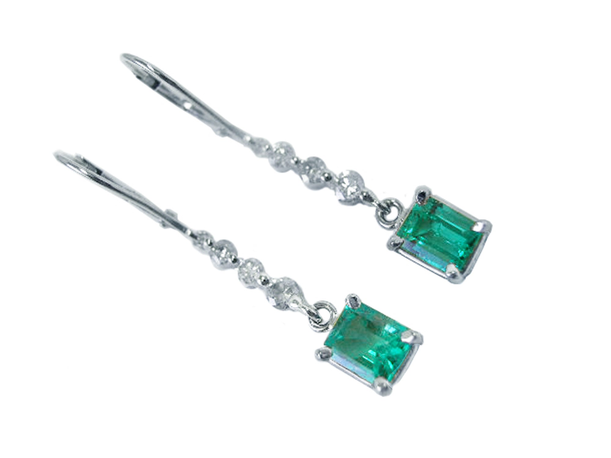 White gold Emerald dangle earrings