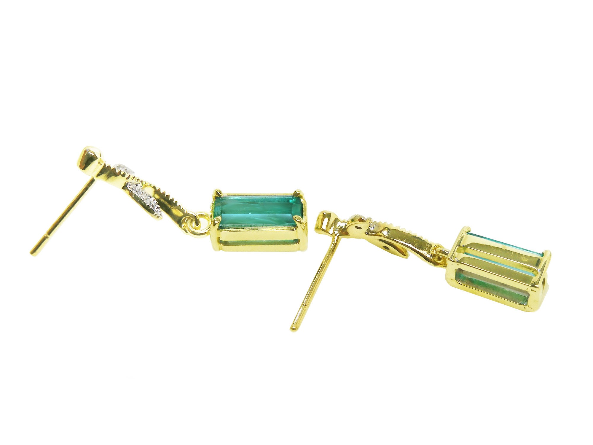 14k yellow gold emerald earrings