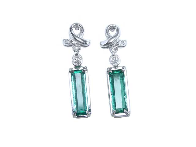 Emerald-cut real emerald earrings