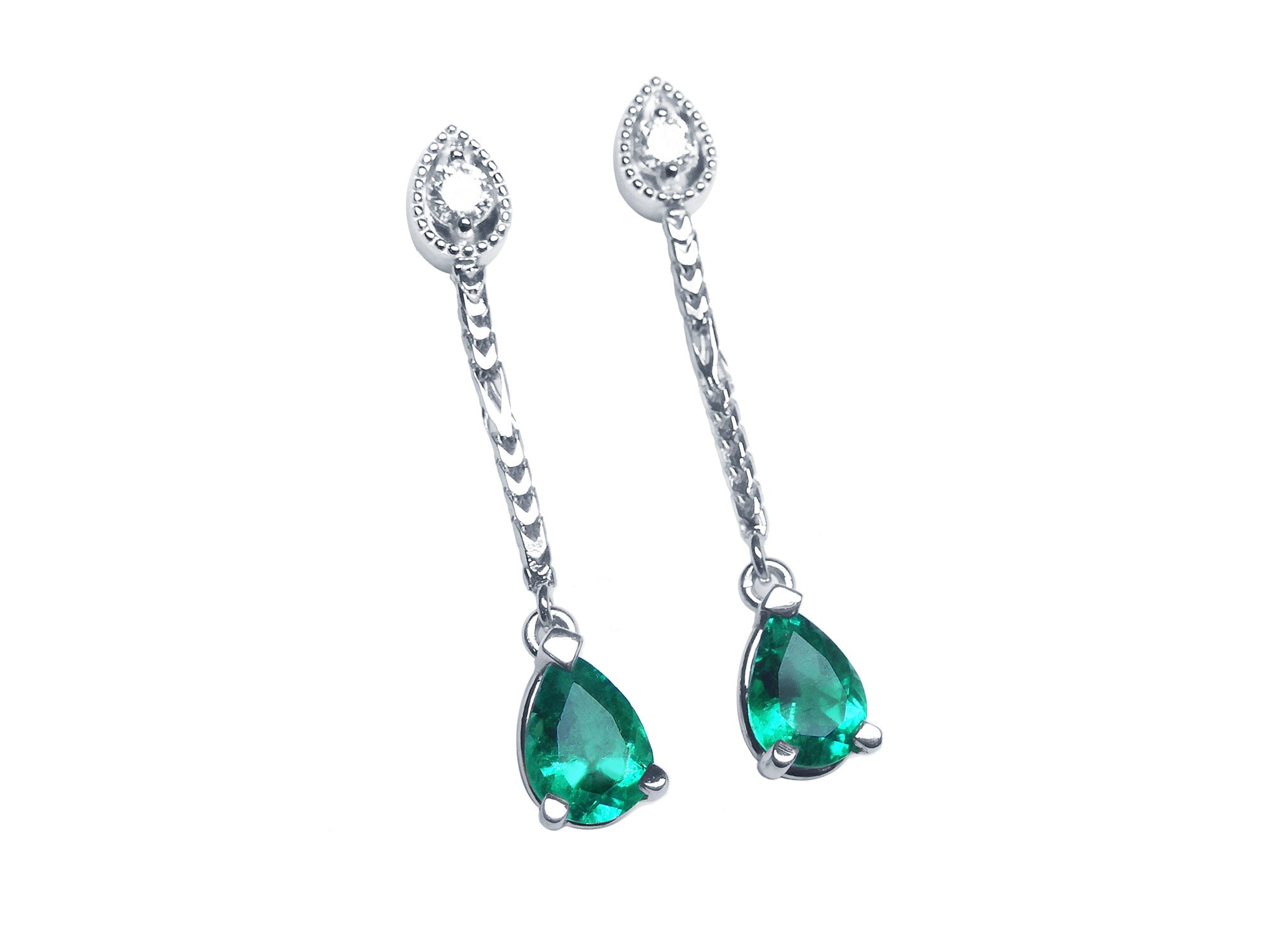 Pear shaped Colombian emerald dangle earrings