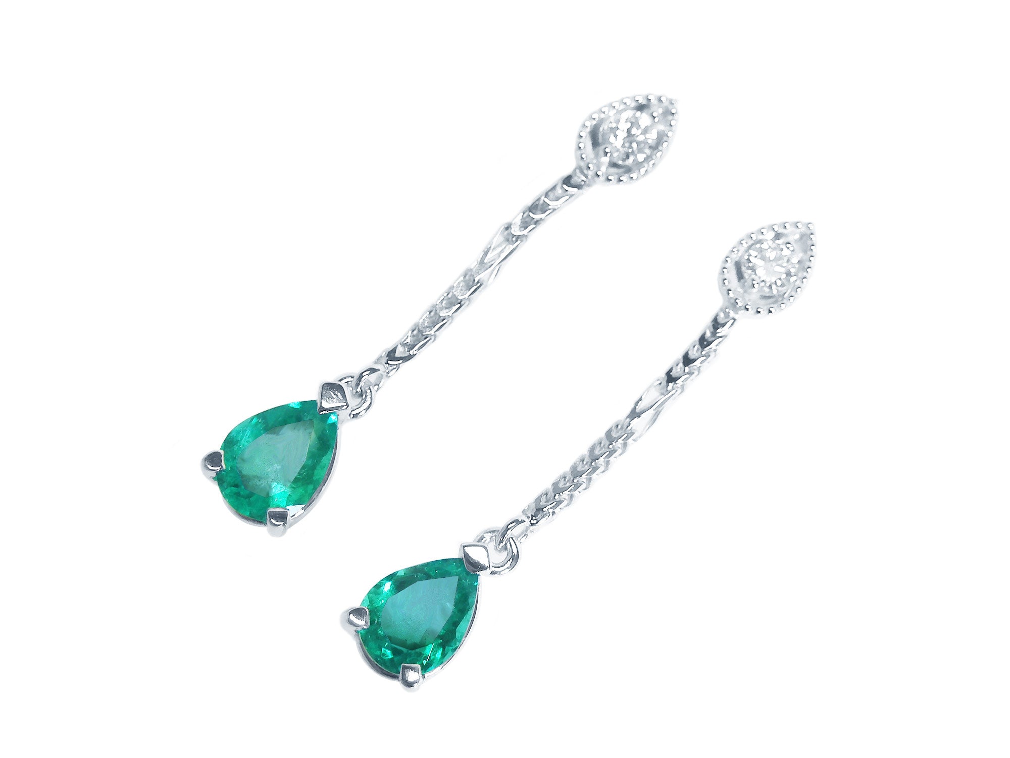 Pear shaped emerald and diamond earrings