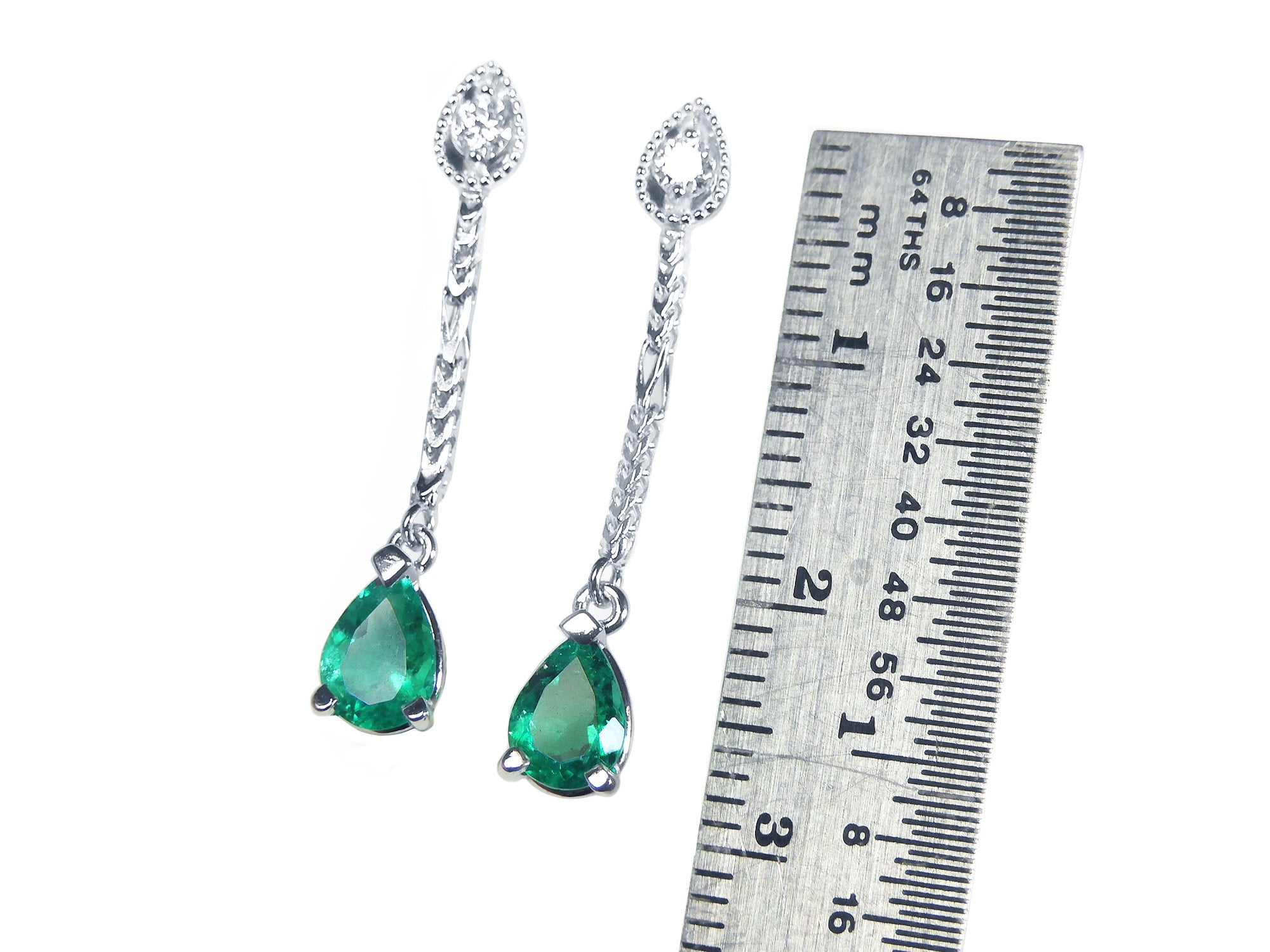 White gold emerald earrings dangle